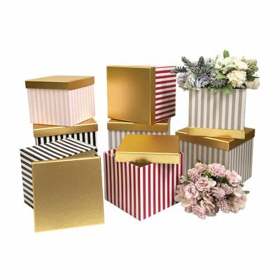 China Wholesale Materials 3pcs/set Recycled Flower Flower Box Mini Striped Square Bucket Box Packing Gift Box Hugging Paper With Gold Cover for sale