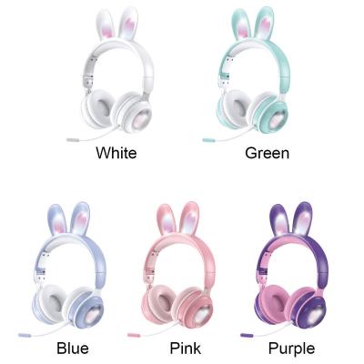 China KE01 Headband Earphone LED Foldable Stereo Low Noise Canceling Cute Rabbit Ears Wireless Headset With MIC for sale