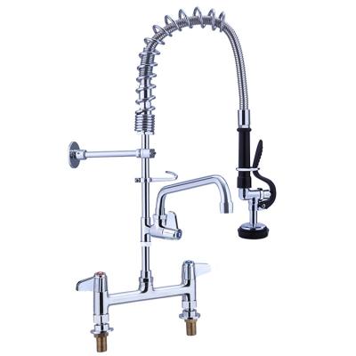 China Single Head Commercial Kitchen Rinse Faucet With Dual Function Jet Head Stainless Steel Finish Thermostatic Faucets for sale