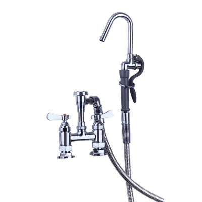 China Best Kitchen Faucets Accessories Double Handle Thermostatic Pot Filler Brass Water Filler Ridge Long Reach Kitchen Pot Faucet With Spray Valve for sale