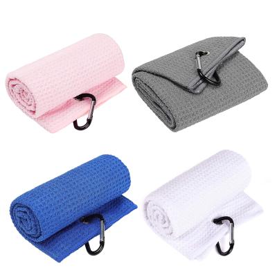 China Disposable Custom Logo Golf Towel Deep Waffle Weave Free Golf Balls Towel Microfiber Golf Sports Towel for sale