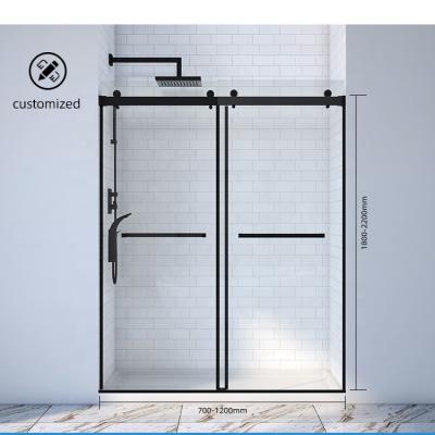 China Hotel 10mm Stainless Steel Shower Glass Box Easy Clean Rolling Glass Shower Glass Box Black Frameless Glass Door for sale