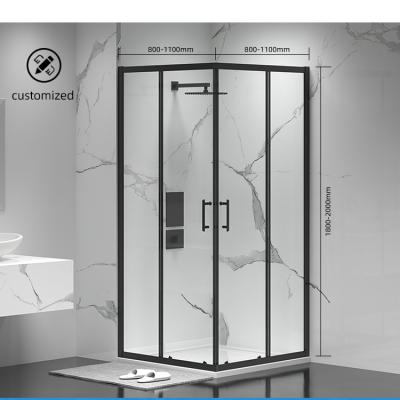 China Hardware Built Style Black Tempered Glass Easy Sliding Hotel Bathroom Shower Enclosure for sale