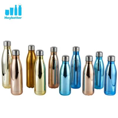 China 500ml Double Wall Viable Electroplating Copper Vacuum Flask Insulated Stainless Steel Cola Shaped Water Bottle for sale