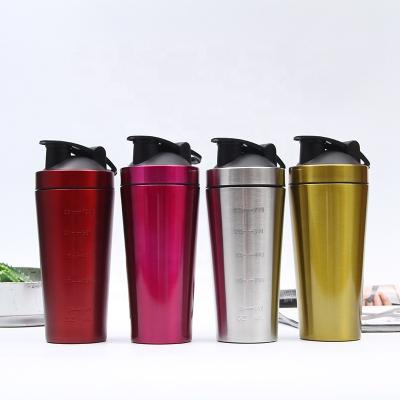 China Custom Logo 750ml Viable Stainless Steel Shaker Bottle Outdoor Sports Protein Shakers for sale