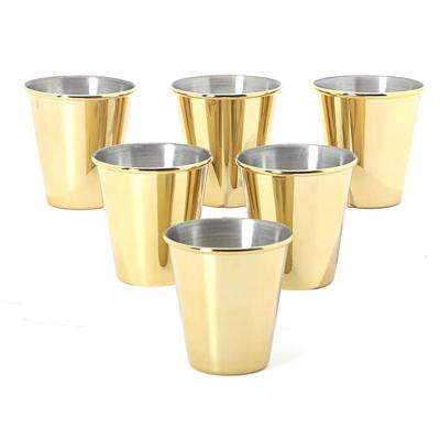 China Luxurious Unique Cool Shot Glass Stocked Gold 12oz Stainless Steel Shot Glasses Metal Curved Edges Barware Drinking Glasses for sale