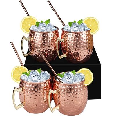 China Minimalist Moscow Mule Copper Mugs - Set of 4 Handmade Stainless Steel Plated Mugs - 16 oz Solid Copper with 4 Cocktail Copper for sale