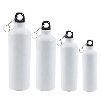 China Viable White Empty Sublimation Water Bottle With Carabiner Aluminum Leakproof Kettle 400/500/600/750ml for sale