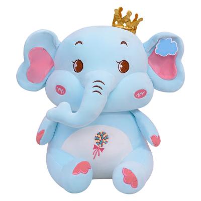 China Cute Cartoon Plush Toy Animal Valentine Stuffing Gift Creative Blue Crown Elephant Plush Pillow for sale