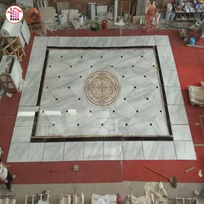 China Modern Marble Flooring Natural White Stone Tiles Pattern Water Jet Carrara White Marble Tile Marble Flooring for sale