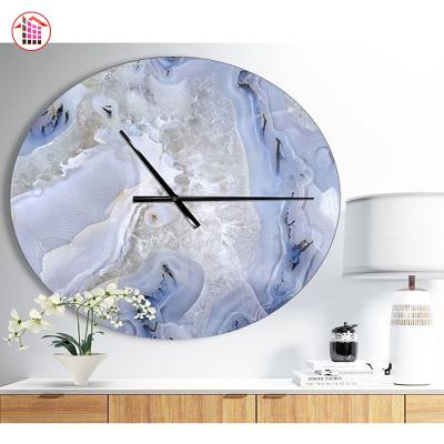 China Oversized Coastal Round Radio Designart Metal Wall Clock Marble Clockwall Home Decor for sale