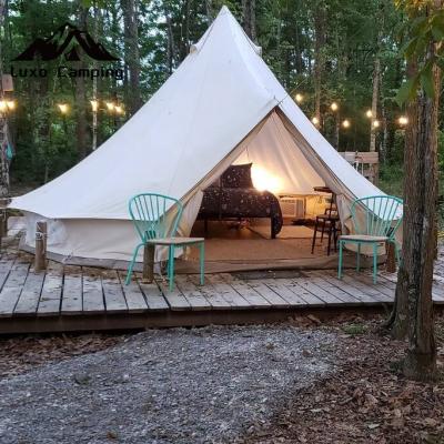 China Diagonal Tying Type Luxo Camping 5m Bell Tent Cotton Canvas Glamping Bell Luxury Flame Retardant Outdoor Tent Yurt for sale