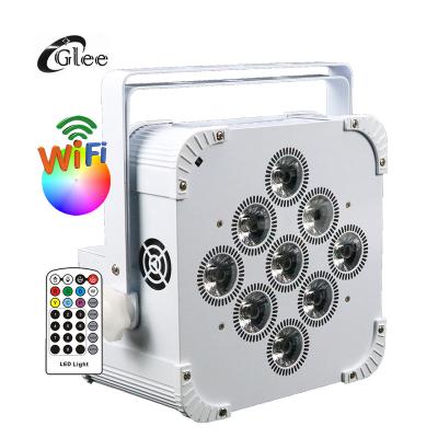 China Event Project DMX Wifi Wireless Remote Control 9*18W RGBWAUV 6in1 Battery Power APP IR LED Par Uplight Lights for sale