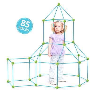 China Safe Assembling Kids Play Tent Hot Selling Creative Forts 85 Pieces Learning Toys DIY Castles Building Tunnels Play Tent Fort Building Kits For Kids for sale