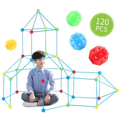 China Safe Assembling Kids Play Tent 120 Pieces Architect Fortress Building Toy Gift DIY Tunnel Rocket Tower Building Tent Castle With Cover for sale