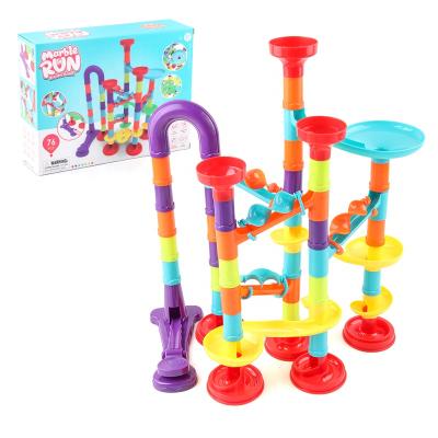 China Marble Building Toy 76 PCS Marble Maze Building Block Toys Gravitrax Race For Kids Pile Learning Toys Marble Track Race Tower Model for sale