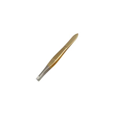 China Professional stainless steel slant tip eyebrow tweezers flat eyebrow tip pearl gold plated /rose gold plated tweezers for sale