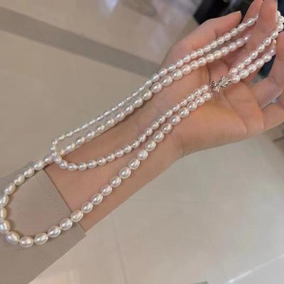 China High Quality CLASSIC CLASSIC Aurora Rice Shape Pearl Necklace Fashion Double Layer Design Pearl Necklace For Women Jewelry for sale