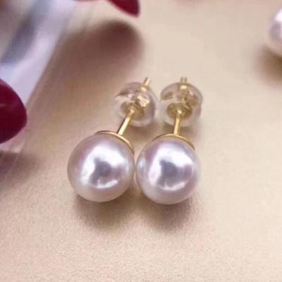 China New Arrival TRENDY Natural Pearl Stud Earring Japanese Sterling Silver Akoya Seawater Pearl Stud Earrings for sale