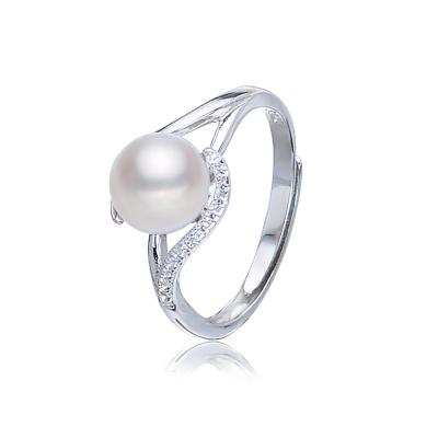 China FASHIONABLE Wholesale Rings Real 925 Sterling Silver Fresh Water Pearl Link Chain Beaded Ring for sale