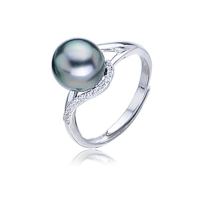 China FASHIONABLE Simple Genuine 925 Sterling Silver 925 Sterling Silver Pearl Ring Simple 9mm AAA Real Seawater Pearl Jewelry for sale