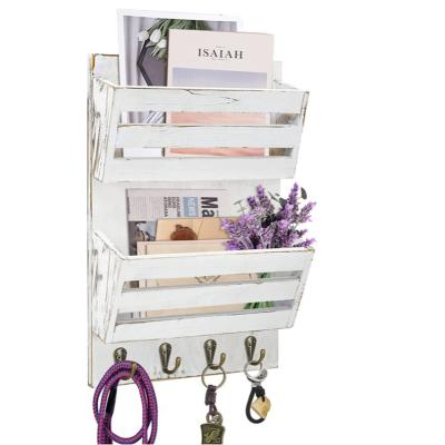 China Modern Durable Using Wooden Wall Mounted 4 Key Hooks Low Price Mail Storage Rack for sale