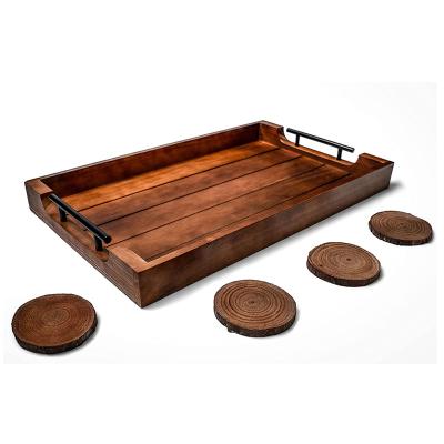 China Storage Home or Factory Wholesale Wood Pallet Directly with Metal Handles Serving Tray for sale