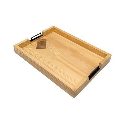 China Cheap Hot Sale Custom Decorative Pine Home Or Storage Pallets With Metal Handles Wood Serving Tray for sale