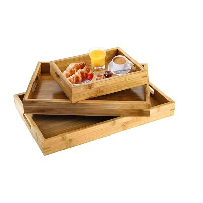 China Storage Home or Factory Supply Attractive Price 3 Pack Bamboo Butler Serving Tray With Handles for sale