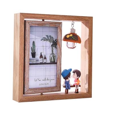 China Home Or Storage Sell Well New Type Home Art Decorations Double Rotating Wooden Photo View for sale