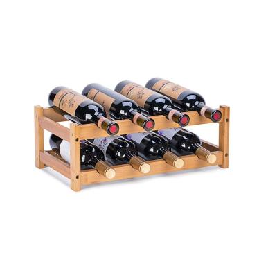 China Viable Popular Hot Sale Bamboo Rack Freestanding Wooden Solid Wood 2 Layers 8 Bottle Wine Rack for sale