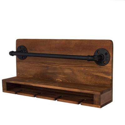 China Hot Selling Viable Good Quality Solid Wood Storage Wall Mounted Rack For Wine And Goblets for sale