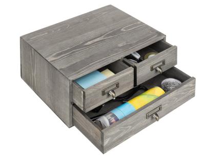 China Customized Viable Gray Wooden 3 Drawer Jewelry Storage Box Desktop Storage Box for sale