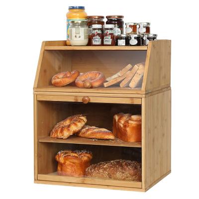 China Double Separation Type Bamboo Bread Box Viable Bamboo Bread Box is suitable for storing bread, seasoning bottles for sale