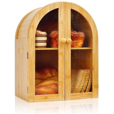 China 2 Story Large Capacity Kitchen Bread Holder Household Picnic Bread Container Sustainable Bamboo Bread Box for sale