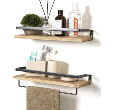 China Wall Mounted Rack (Other) Wall Storage Rack Kitchen Living Room Adjustable Rustic Wooden Bathroom Rack for sale