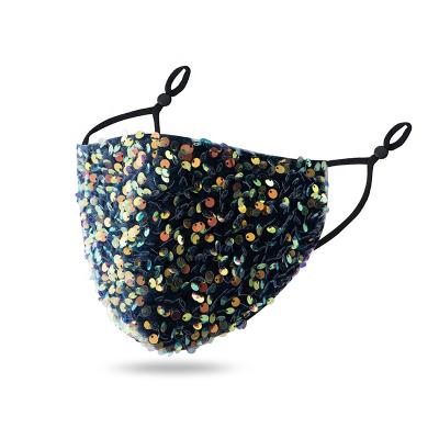 China Eco-Friendly Sequin Fashion Adjustable Bling Glitter Party Facemask For Women Disguise Pocket Maskes Can Put Filters for sale