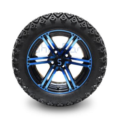 China Natural Rubber Golf Cart Blue And Glossy Black Alloy Wheels And Tires 14 Inches for sale