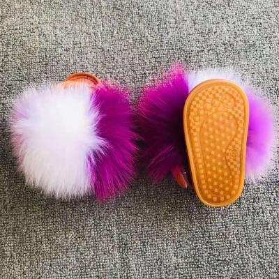 China Anti-Smell China Suppliers Real Fur Slide Sandal Fox Fur Slippers for Babies and Children Kids Fur Slides for sale