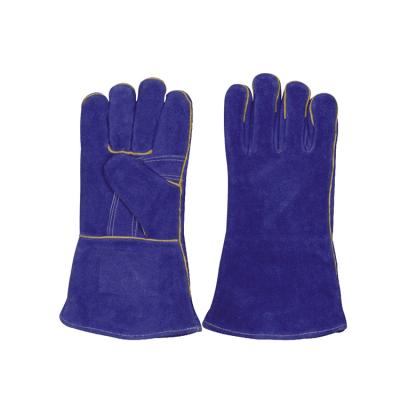 China Water Proof LC2011A Heat Resistant Blue Cow Split Leather Working Gloves for Welding for sale