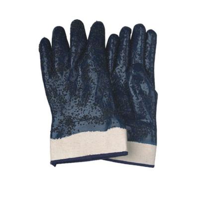 China N52001 Industrial Blue Nitrile Work Glove with Heavy Duty Cotton Cuff and Rubberized Cuff for sale