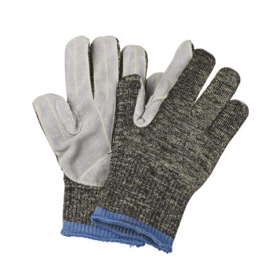 China NK13402LR Aramid Fibre Cut Resistant Gloves with Grey Design and Cow Split Leather Palm for sale