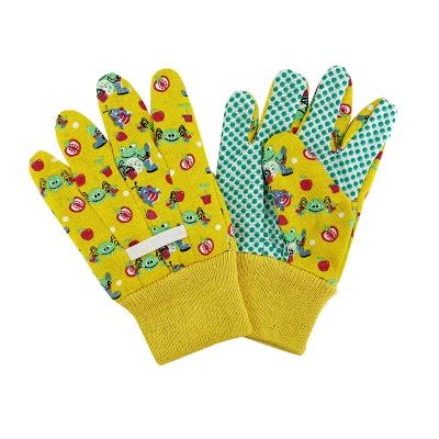 China Colorfull Children's Gardening Flower Pattern Gloves with Anti-slip PVC Dots Cotton Palm for sale