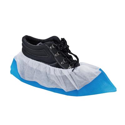 China Bi-color Non-woven CPE Coated Shoe Covers for Museum and Lab Workers in Blue/White for sale