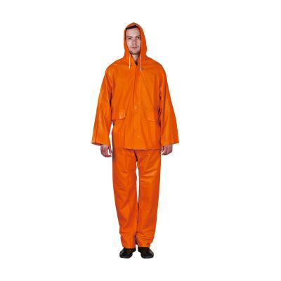 China R101-O 100% Water Proof Rain Jacket Pant PVC Polyester Hooded Raincoat 0.25-0.55mm Thickness for sale