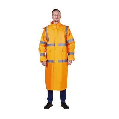 Китай RAINWEAR RR020-Y Полиэстер / ПВХ с капюшоном регулируемый защитный дождевой пальто с отражающей лентой продается