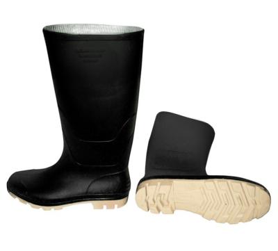 China RB108 Bota de lluvia de PVC portátil de color negro estilo italiano sin dedo de acero PVC revestimiento de planta media de PVC en venta