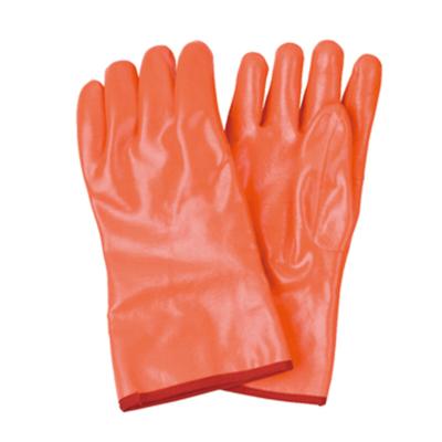 China Fluoreszierende orangefarbene PVC-Fully Coated Safety Working Gloves für industrielle Anwendungen zu verkaufen