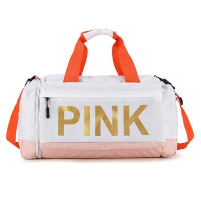 China New Daily Waterproof Rose Gold Logo Printing Girls Gym Sports Shoes Compartment Equipment Travel Rose Sports Duffel Bags for sale