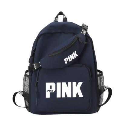 China Pink Logo Ladies Leisure Backpack Young Girls Laptop Waterproof Custom Fashionable Women's Backpack With Waist Bag for sale